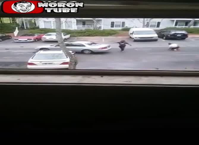 Video :She tries to harm the automobile that runs her over